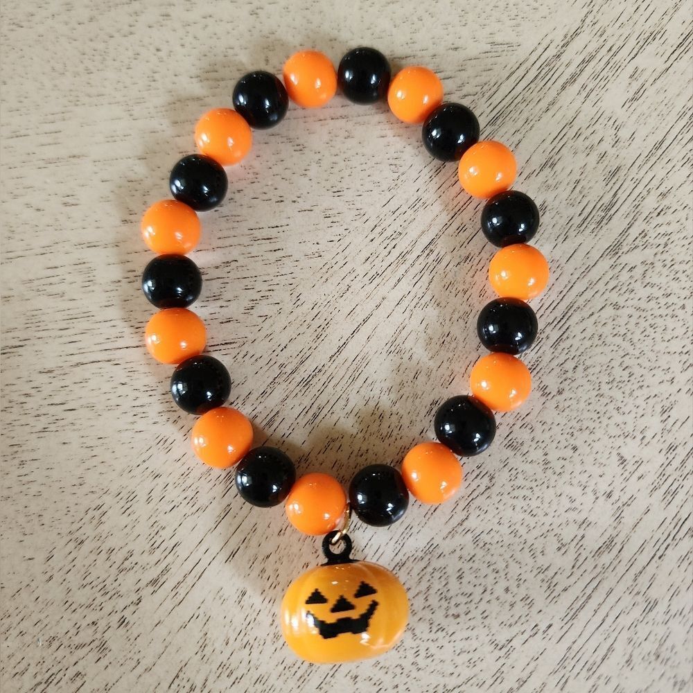 Halloween Pumpkin Bead Bracelet Orange and Black